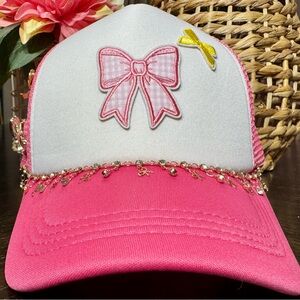 Custom Pink and White Bow Trucker Hat | Brooch Hat